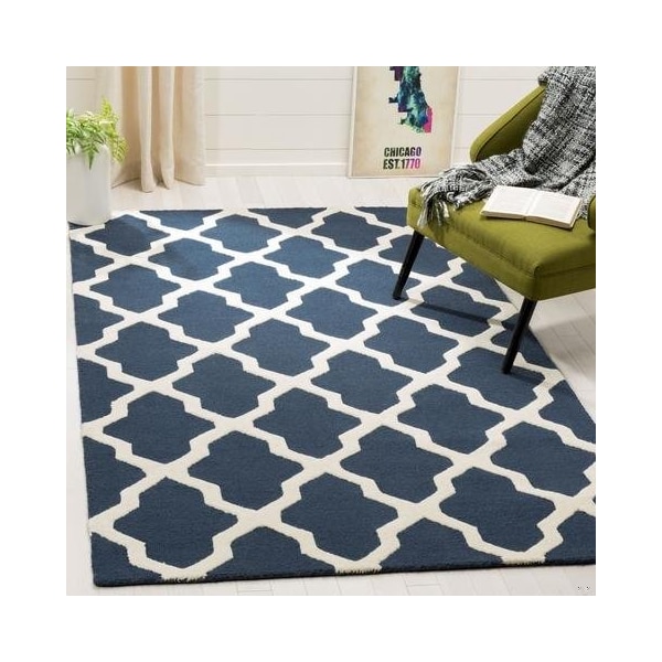 Safavieh 5 x 8 ft. Medium Rectangle Transitional Cambridge- Navy Blue and Ivory Hand Tufted Rug - CAM121G-5