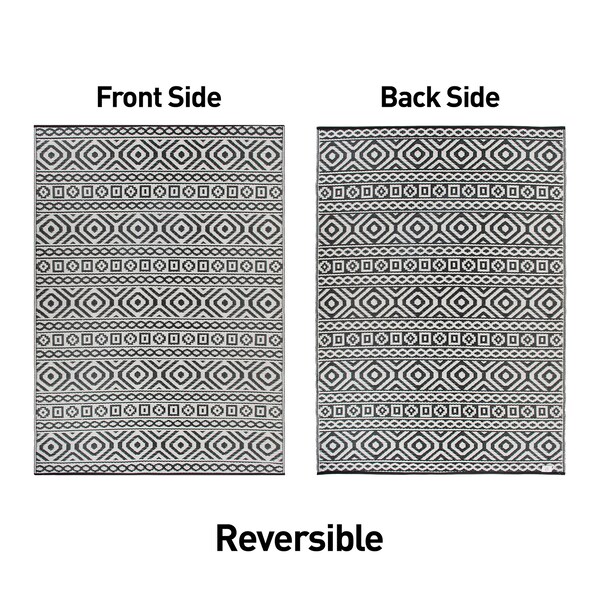 World Rug Gallery Contemporary Geometric Reversible Plastic 5' X 7' Black Outdoor Rug - 6059BLACK5X7
