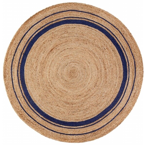 Work-Of-Art 4 ft. Round Kerala Midnite Jute Hand Braided Rug - Tan, Gold & Blue - WO2521496