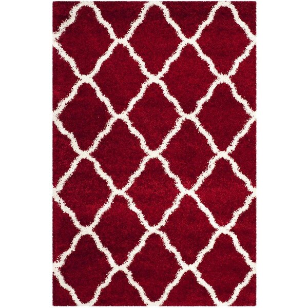 Flowers First 5 ft. 1 in. x 7 ft. 6 in. Hudson Shag Power Loomed Rug, Red & Ivory - Medium Rectangle - FL1892385