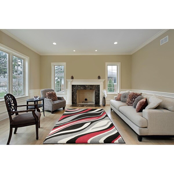 Terreno 5 x 7 ft. Discount World Modern Jersey Collection Stylish Stain Resistant Abstract Floor Rug, Black - TE2586235