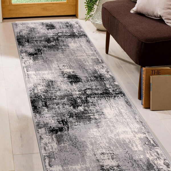 World Rug Gallery Dublin Contemporary Abstract Runner Rug 2'x7' Black - 4053BLACK2X7
