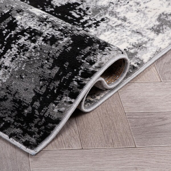 World Rug Gallery Dublin Contemporary Abstract Runner Rug 2'x7' Black - 4053BLACK2X7