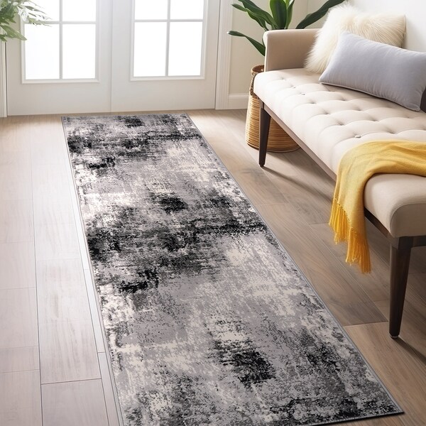 World Rug Gallery Dublin Contemporary Abstract Runner Rug 2'x7' Black - 4053BLACK2X7