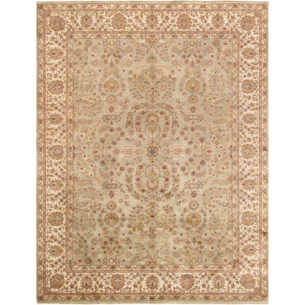 Wall-To-Wall Tabriz Collection Hand-Knotted Lambs Wool Area Rug, Yellow - 7 ft. 10 in. x 9 ft. 10 in. - WA2472215