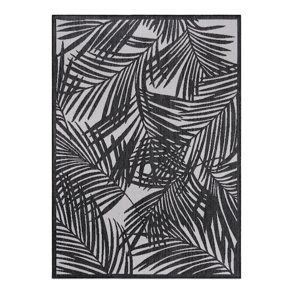 World Rug Gallery Contemporary Palm Leaf Textured Flat Weave Indoor/Outdoor Area Rug 5' x 7' Black - 118BLACK5X7