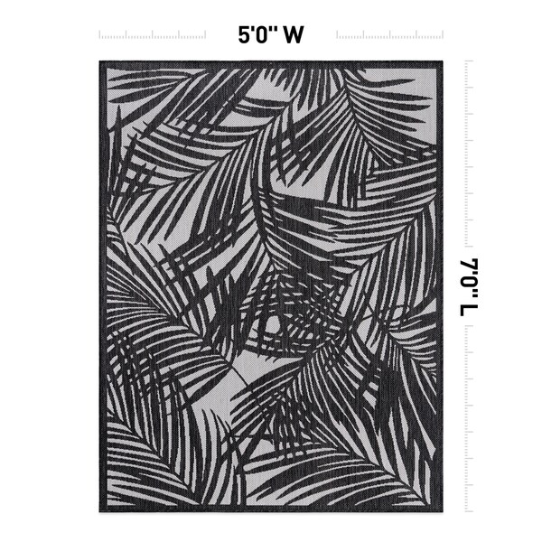World Rug Gallery Contemporary Palm Leaf Textured Flat Weave Indoor/Outdoor Area Rug 5' x 7' Black - 118BLACK5X7