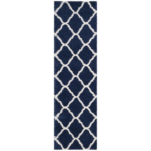 Safavieh 2 ft. 3 in. x 8 ft. Hudson Shag Power Loomed Runner Area Rug, Navy and Ivory - SGH283C-28