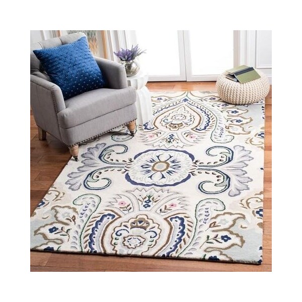 Safavieh 5 x 5 ft. Bella Square Wool Hand Tufted Rug Ivory & Blue - BEL118M-5SQ