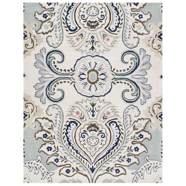 Safavieh 5 x 5 ft. Bella Square Wool Hand Tufted Rug Ivory & Blue - BEL118M-5SQ