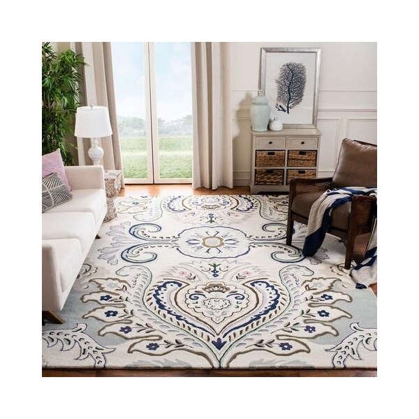 Safavieh 5 x 5 ft. Bella Square Wool Hand Tufted Rug Ivory & Blue - BEL118M-5SQ