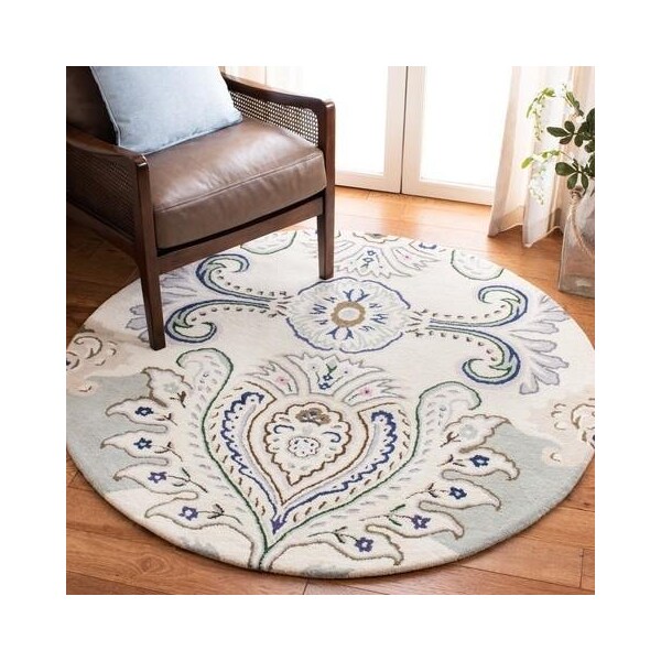 Safavieh 5 x 5 ft. Bella Square Wool Hand Tufted Rug Ivory & Blue - BEL118M-5SQ