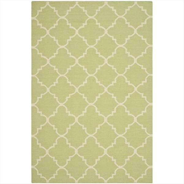 Safavieh 5 Ft. X 8 Ft. Medium Rectangle Contemporary Dhurries- Light Green And Ivory- Flatweave Rug - DHU554A-5