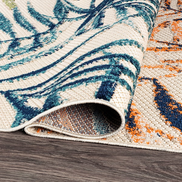 World Rug Gallery Floral Leaves Indoor/Outdoor Area Rug 5'x7' Gray Area Rug - 5552MULTI5X7