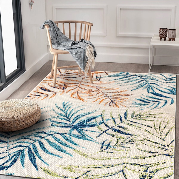 World Rug Gallery Floral Leaves Indoor/Outdoor Area Rug 5'x7' Gray Area Rug - 5552MULTI5X7