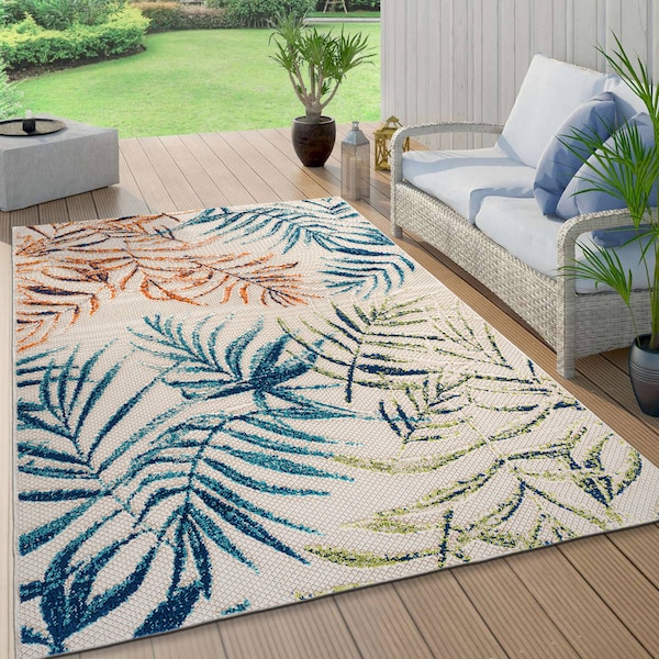 World Rug Gallery Floral Leaves Indoor/Outdoor Area Rug 5'x7' Gray Area Rug - 5552MULTI5X7