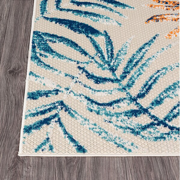 World Rug Gallery Floral Leaves Indoor/Outdoor Area Rug 5'x7' Gray Area Rug - 5552MULTI5X7