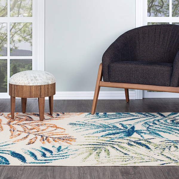 World Rug Gallery Floral Leaves Indoor/Outdoor Area Rug 5'x7' Gray Area Rug - 5552MULTI5X7