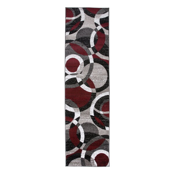 World Rug Gallery Contemporary Abstract Circles Soft Runner Rug 2' x 7'2'' Red - 105RED2X7