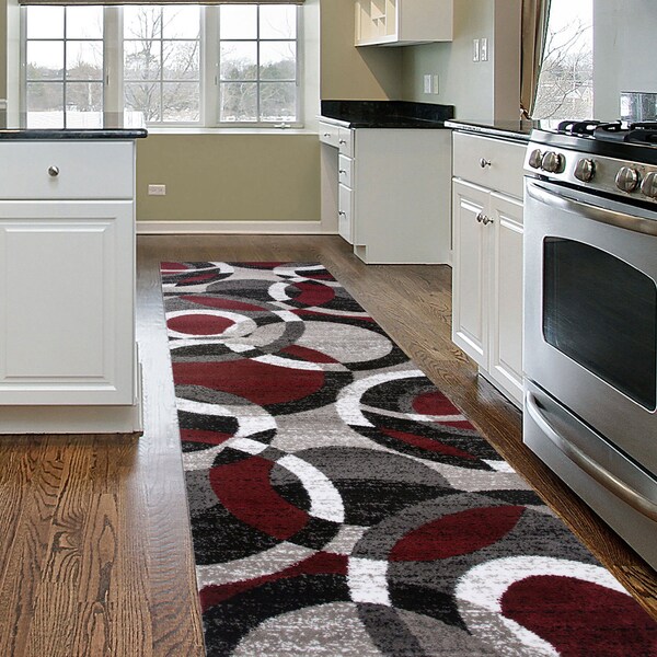 World Rug Gallery Contemporary Abstract Circles Soft Runner Rug 2' x 7'2'' Red - 105RED2X7