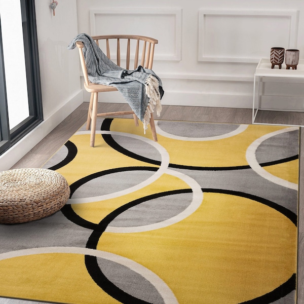 World Rug Gallery Contemporary Abstract Circles Area Rug 3'3'' x 5' Yellow - 368YELLOW3X5