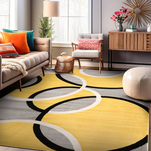 World Rug Gallery Contemporary Abstract Circles Area Rug 3'3'' x 5' Yellow - 368YELLOW3X5