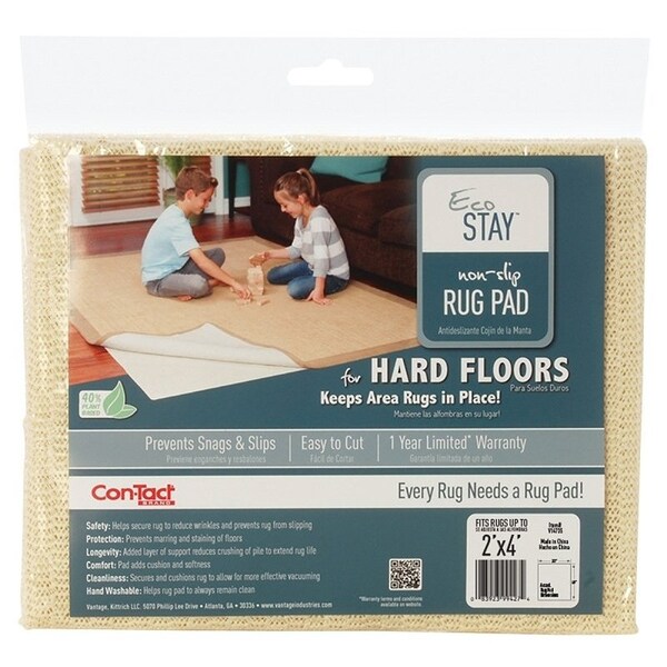Con-Tact Brand Rug Pad, 4 ft L, 2 ft W, Non-Slip Surface, Polyester - V14735