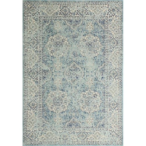 Bashian Bashian E110-AQ-5X7.6-5363 Everek Collection Floral; Oriental Transitional Polypropylene Machine Made Area Rug; Aqua - 5 ft. x 7 ft. 6 in. - E110-AQ-5X7.6-5363