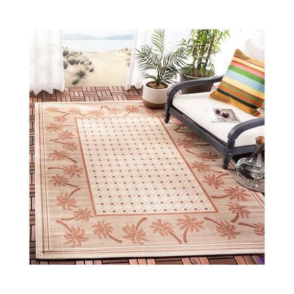 Safavieh 4 Ft. X 5 Ft. -7 In. Small Rectangle Indoor-Outdoor Courtyard- Ivory And Rust- Machine Made Rug - CY5148J-4
