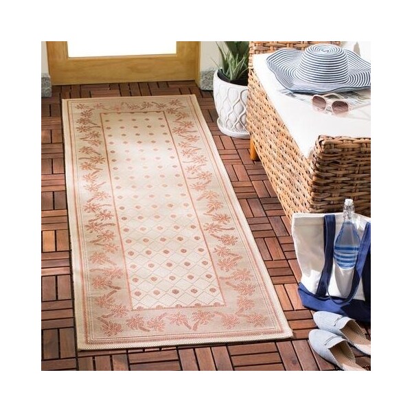 Safavieh 4 Ft. X 5 Ft. -7 In. Small Rectangle Indoor-Outdoor Courtyard- Ivory And Rust- Machine Made Rug - CY5148J-4