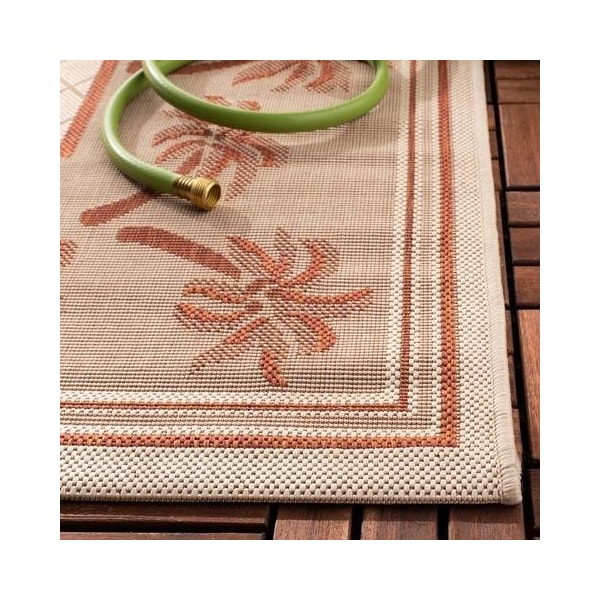 Safavieh 4 Ft. X 5 Ft. -7 In. Small Rectangle Indoor-Outdoor Courtyard- Ivory And Rust- Machine Made Rug - CY5148J-4