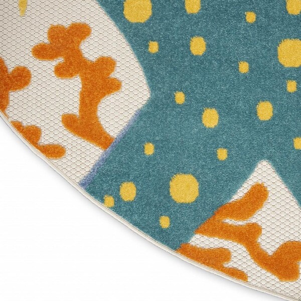 Homeroots 5 ft. Round Multi Color Indoor & Outdoor Area Rug - 385091