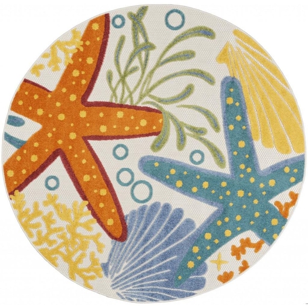 Homeroots 5 ft. Round Multi Color Indoor & Outdoor Area Rug - 385091