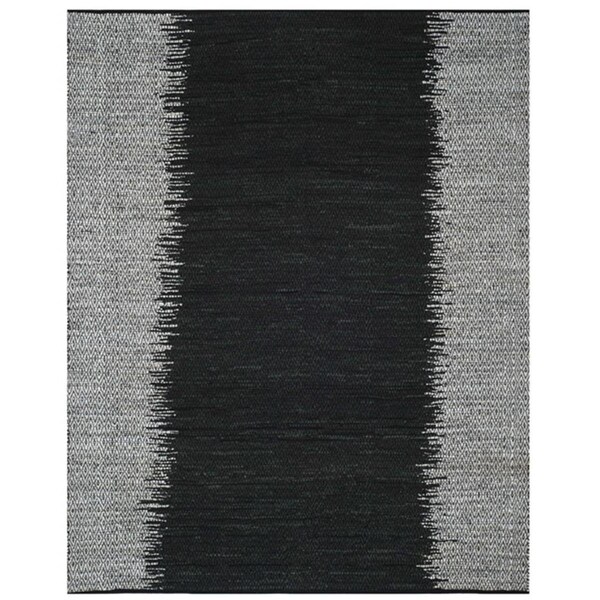 Flowers First 8 x 10 ft. Vintage Leather Hand Woven Rug, Light Grey & Black - Large Rectangle - FL1909666