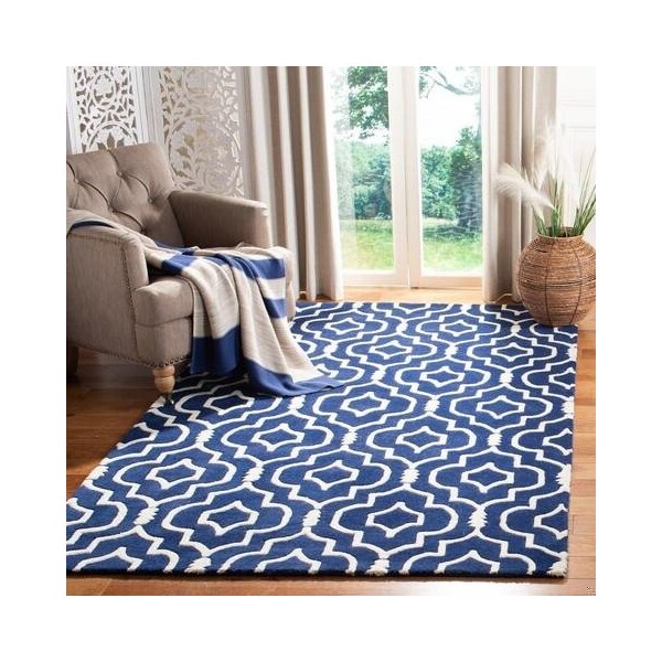 Safavieh 7 Ft. x 7 Ft. Round- Contemporary Chatham Dark Blue And Ivory Hand Tufted Rug - CHT736C-7R