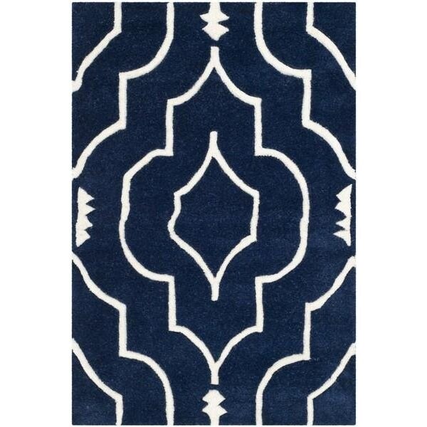 Safavieh 7 Ft. x 7 Ft. Round- Contemporary Chatham Dark Blue And Ivory Hand Tufted Rug - CHT736C-7R