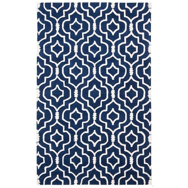 Safavieh 7 Ft. x 7 Ft. Round- Contemporary Chatham Dark Blue And Ivory Hand Tufted Rug - CHT736C-7R