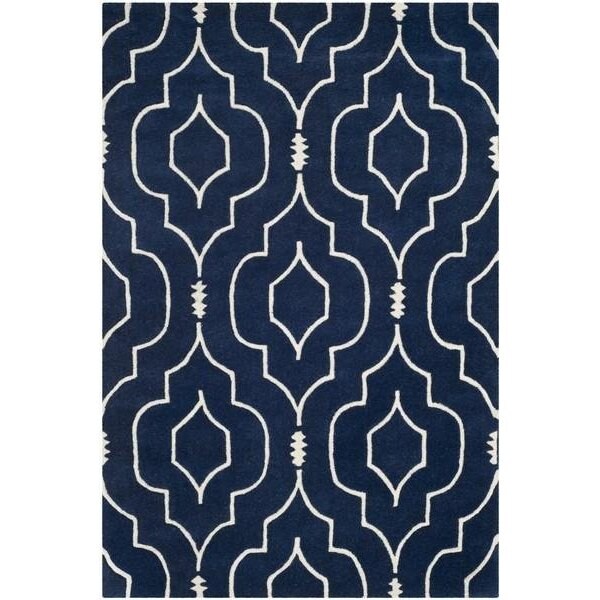 Safavieh 7 Ft. x 7 Ft. Round- Contemporary Chatham Dark Blue And Ivory Hand Tufted Rug - CHT736C-7R
