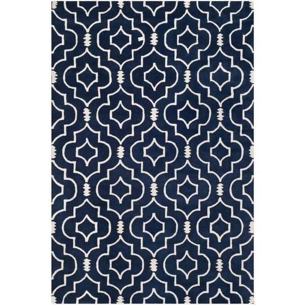 Safavieh 7 Ft. x 7 Ft. Round- Contemporary Chatham Dark Blue And Ivory Hand Tufted Rug - CHT736C-7R