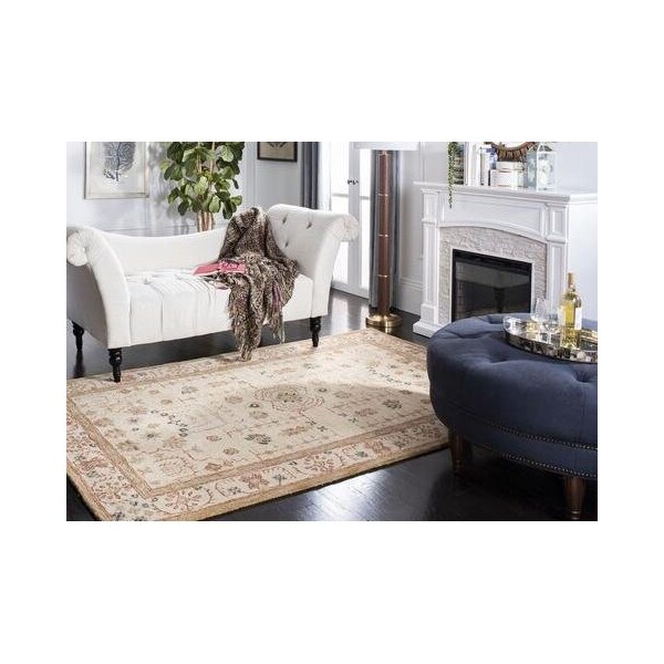 Safavieh 9 ft.-6 in. x 13 ft.-6 in. Large Rectangle Traditional Anatolia- Sand and Sand Hand Tufted Rug - AN552A-10
