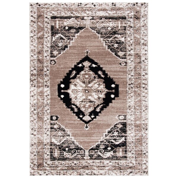 Flowers First 5 ft. 3 in. x 7 ft. 6 in. Vintage Hamadan Traditional Rectangle Power Loomed Rug; Brown & Ivory - FL1890530
