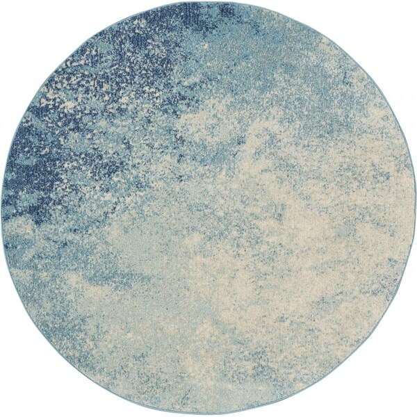 Homeroots 4 ft. Round Light Blue & Ivory Abstract Sky Area Rug - 385369