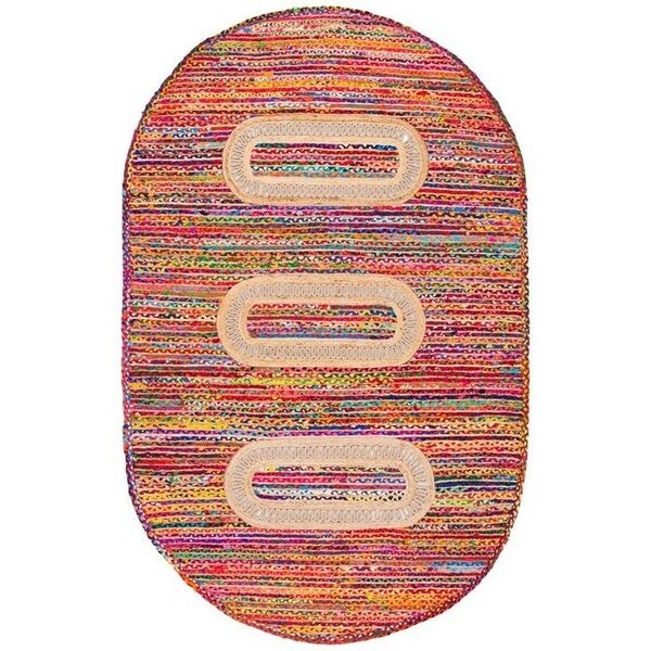 Safavieh 5 x 7 ft. Hand Loomed Contemporary Braided Oval RugPink & Sage - BRD265U-5OV