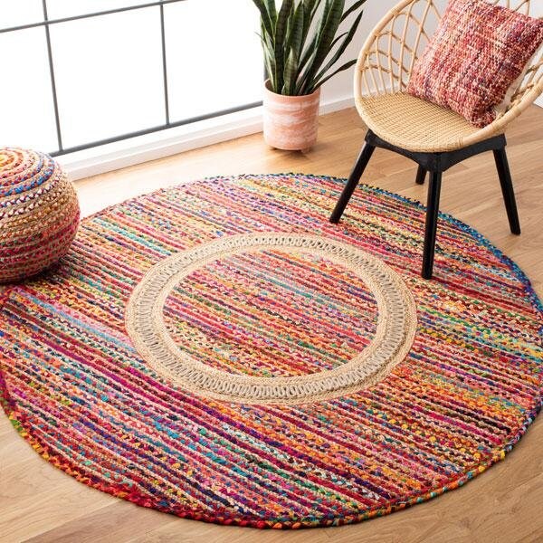 Safavieh 5 x 7 ft. Hand Loomed Contemporary Braided Oval RugPink & Sage - BRD265U-5OV