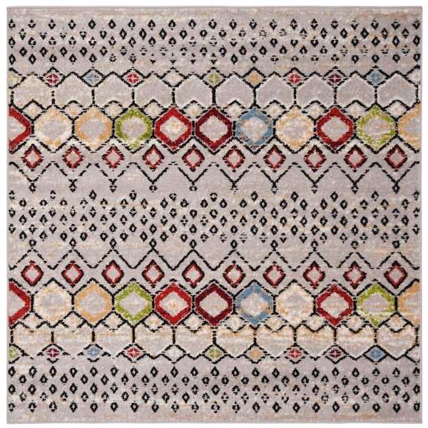 Flowers First 8 x 8 ft. Amsterdam Bohemian Square Power Loomed Rug Light Grey & Multi - FL1860119