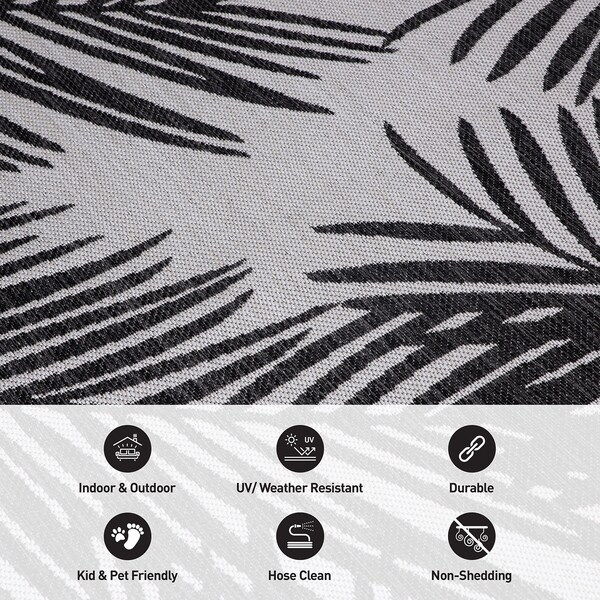 World Rug Gallery Contemporary Distressed Leaves Textured Flat Weave Indoor/Outdoor Area Rug 5' x 7' Black - 117BLACK5X7