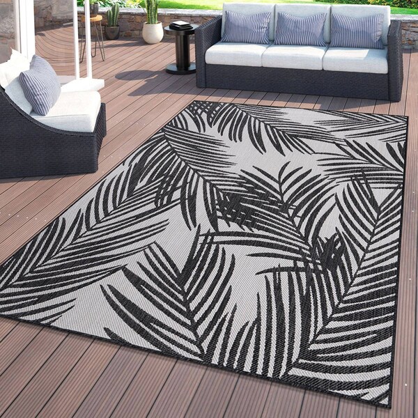 World Rug Gallery Contemporary Distressed Leaves Textured Flat Weave Indoor/Outdoor Area Rug 5' x 7' Black - 117BLACK5X7