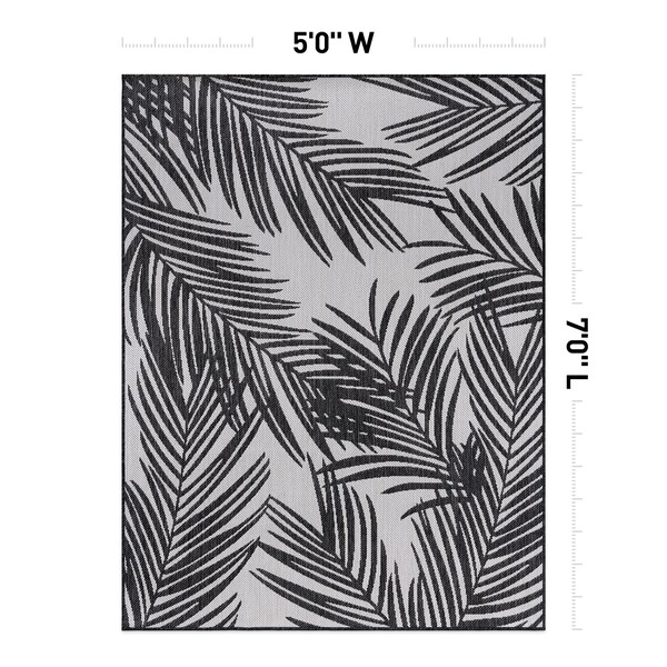 World Rug Gallery Contemporary Distressed Leaves Textured Flat Weave Indoor/Outdoor Area Rug 5' x 7' Black - 117BLACK5X7