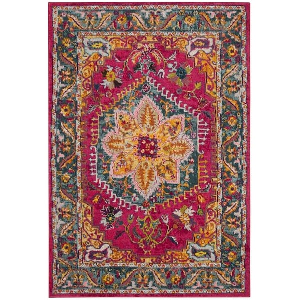 Safavieh 3 x 5 ft. Phoenix 100 Power Loom Area RugFuchsia & Blue - PHX153R-3