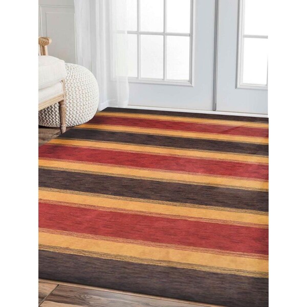 Jensendistributionservices 6 x 9 ft. Hand Knotted Gabbeh Wool Contemporary Rectangle Area Rug, Brown & Gold - MI1542360